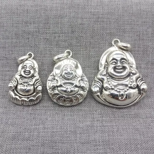 925 Sterling Silver Happy Smile Buddha Pendant for Buddhism Necklace