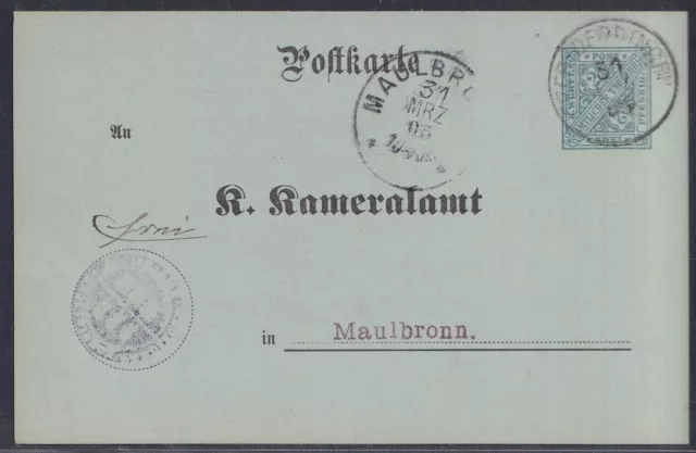 52502) Ganzsache Behörden-Postkarte Mi.-Nr. DPB 1b Kameralamt DERDINGEN 1905