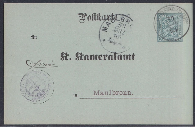 52502) Ganzsache Behörden-Postkarte Mi.-Nr. DPB 1b Kameralamt DERDINGEN 1905