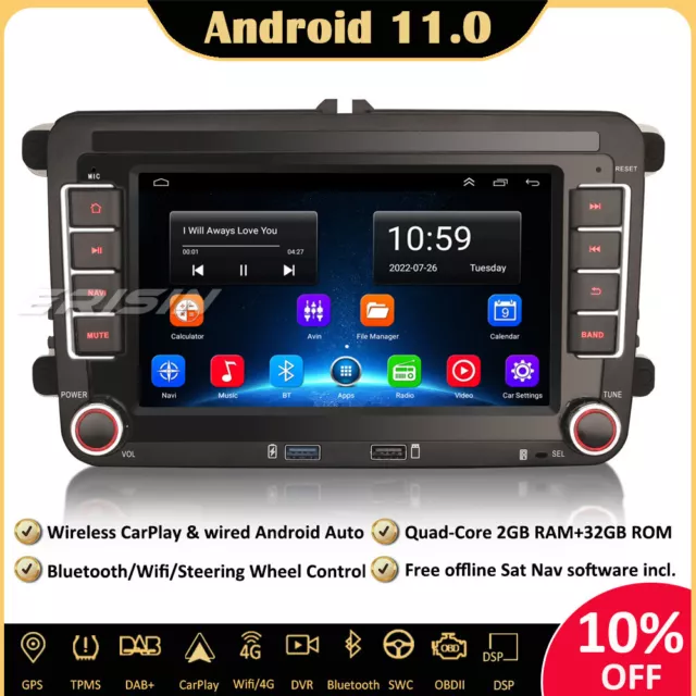 DAB+Android 11 GPS Autoradio OPS For VW Passat Golf MK5/6 Polo Tiguan Caddy Seat