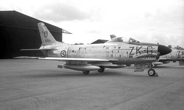 337 Sqn, RNorgeAF, F-86K Sabre, 41241 'ZK-G' at Wattisham, 62 - original B&W neg