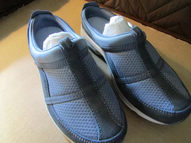 EASY SPIRIT Women Argyle Slip On Mule Shoes Med Blue Leather/Mesh Size 6.5M NWOB