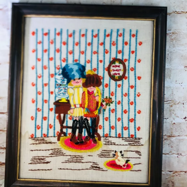 De colección crewel aguja acabado imagen MCM retro 18"" x 22"" enmarcado