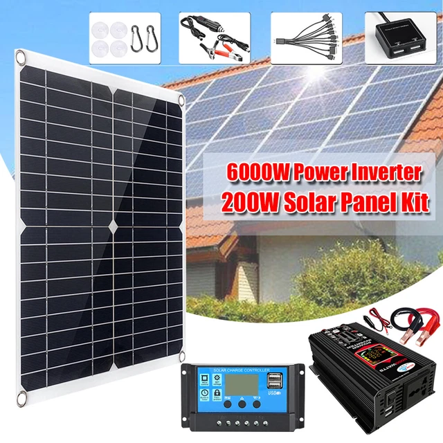 200W Solar Panel Kit 6000W Power Inverter Solar Power Generator 110V Grid System