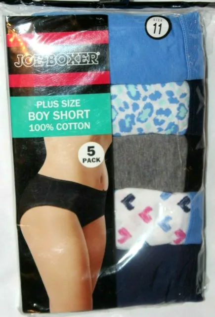 Joe Boxer Women's Plus Size Boy Short 100% Cotton 5-Pk Panties Underwear