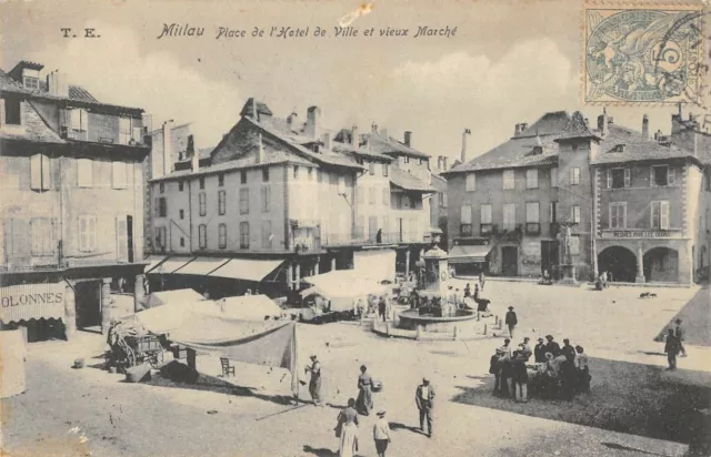 Cpa 12 Millau Place De L'hotel De Ville Et Vieux Marche