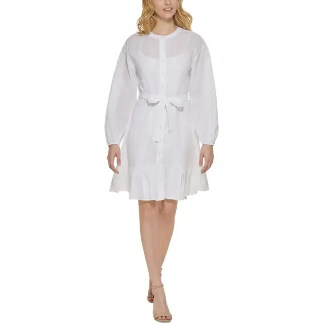Tommy Hilfiger Womens White Cotton Swiss-Dot Mini Shirtdress 6 BHFO 1619
