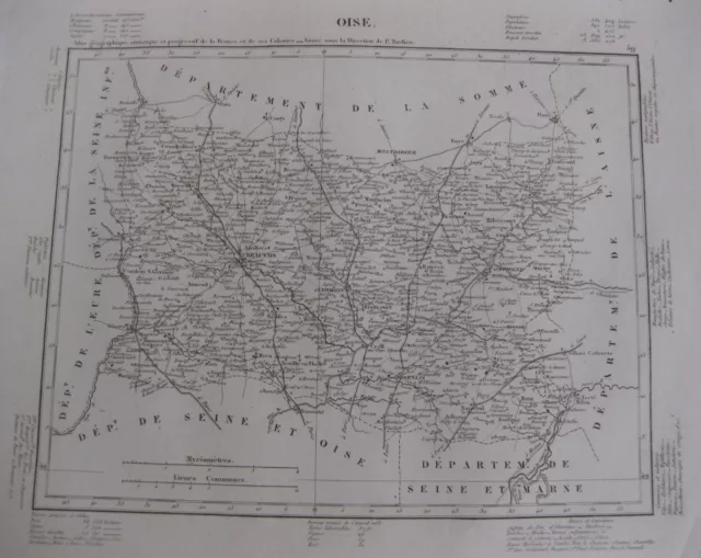 1835 Carte Atlas Géographique France Département de Oise Picardie Beauvais