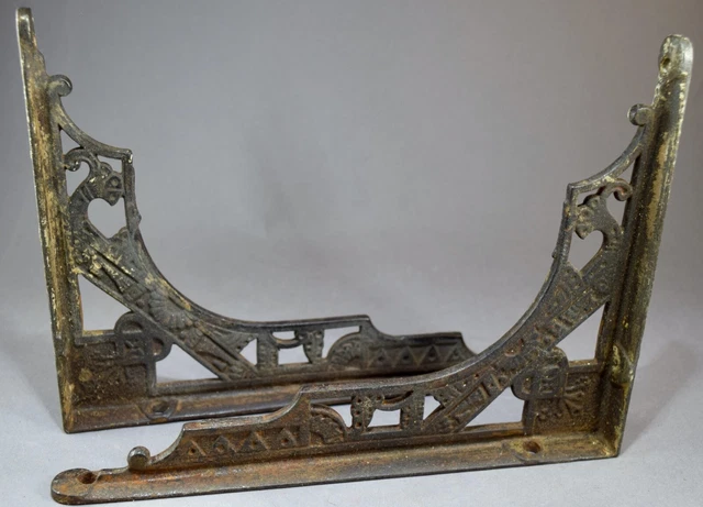 Matched Pair Antique Eastlake Victorian Cast Iron Wall Shelf Brackets 8"X6" Orna