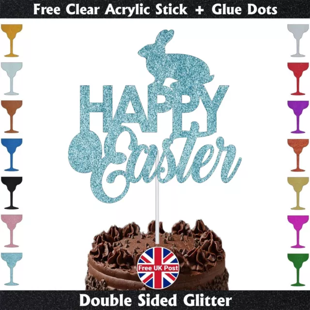 Happy Easter Cake Topper Easter Bunny Design Double Sided Glitter Party Decor