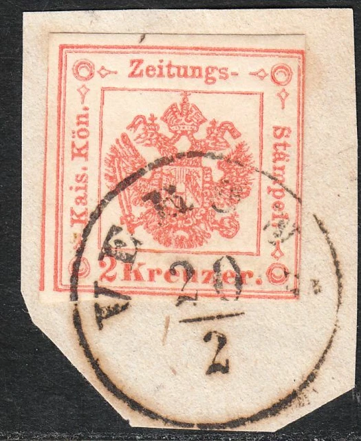Lombardei Venetien 1858 Nr. 2 Zeitungsstempelmarke Briefstück