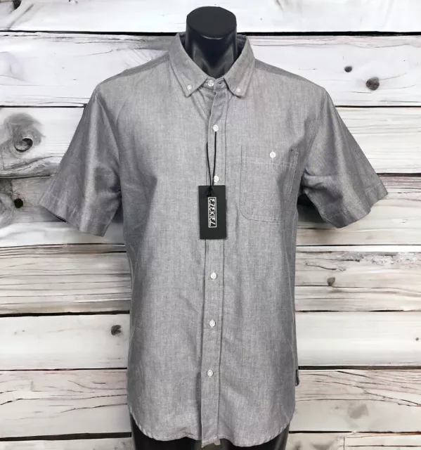 Ezekiel Falcon Men's S/S Shirt Silver Grey Button Down Collar Cotton Large NWT