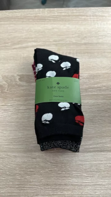 NEW Kate Spade Women 3 Pk Crew Socks Apple Polka Dots Shoe Size 4-10 Sparkly