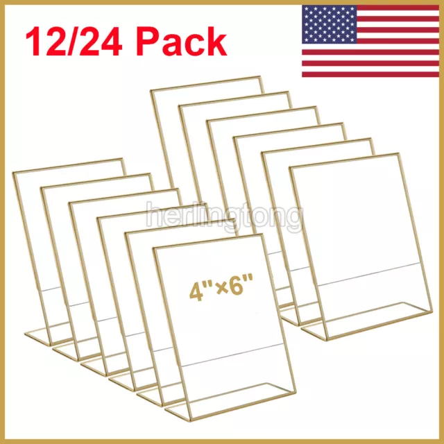 4” x 6” Sign Holder Ad Frame Slant Back Table Display Stand Acrylic 12/24 Pack