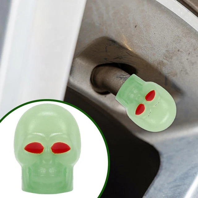4 Tappi Valvola Pneumatici A Forma Di Teschio Fluorescente – Universali Per Auto, Moto, Bici – Antipolvere E Antiforatura