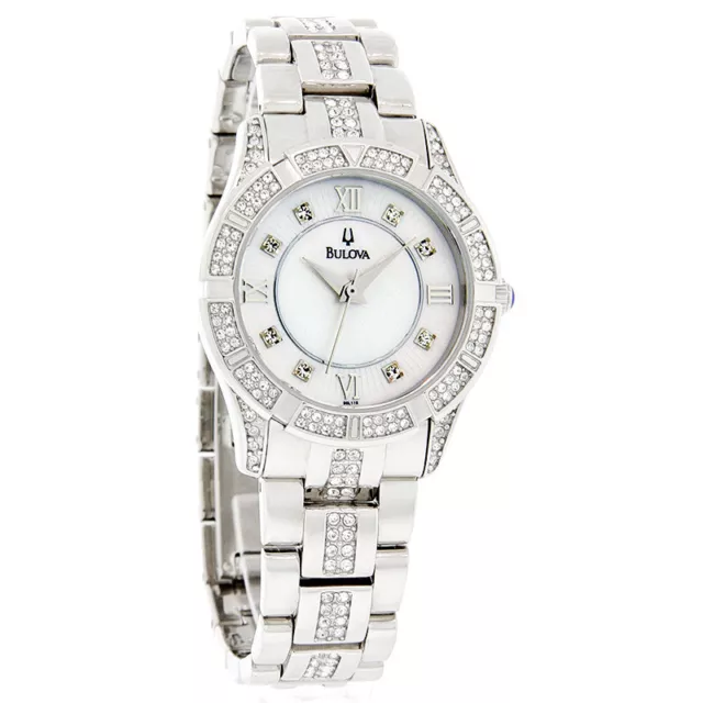 Bulova Ladies Crystal Stainless Steel MOP Dial Quartz Watch 96L116