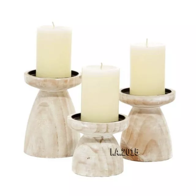 Vintage Wooden Decorative White wash Color Candle Holders With upper and lower W