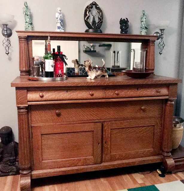 Oak Antique Mirrored Buffet/Sideboard Dated 1914 W.F.P. Co. 