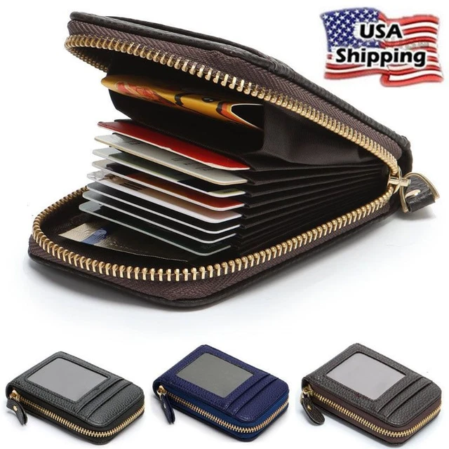Men Wallet Leather Credit ID Card Holder RFID Blocking Zipper Pocket Classic Bag
