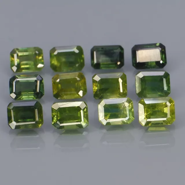 Emerald Cut 4x3 mm.Heated Only Green Blue Sapphire Australia 12Pcs/3.58Ct.