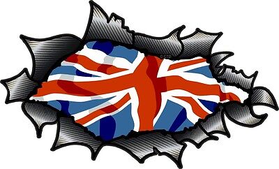 LARGE Carbon Fibre Fiber Ripped Torn Metal & Union Jack British Flag car sticker