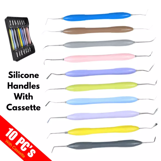 10pcs Dental Composite Filling Instruments Silicone Handle Autoclavable Cassette