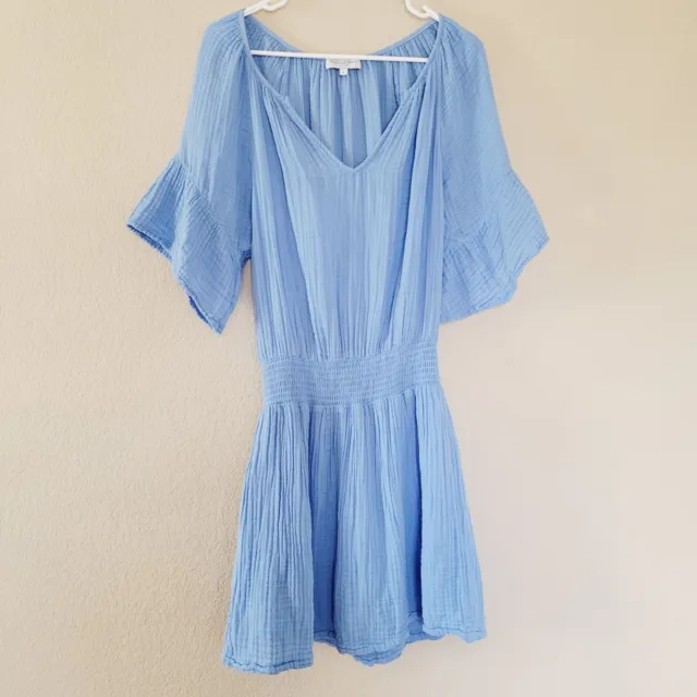 Michael Stars Womens Blue Mini Dress Size Small Blue Gauze Casual Short Sleeve