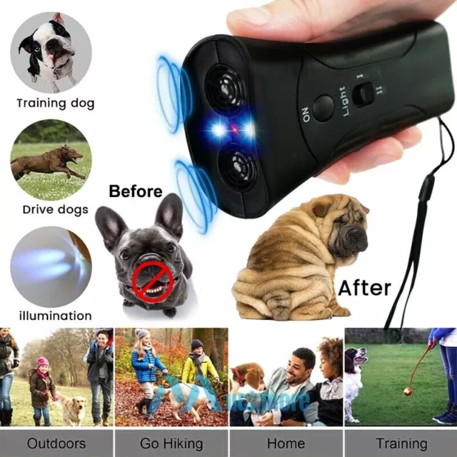 Ultrasonic Anti Dog Barking Pet Trainer LED Light Gentle Chaser Repellent Device