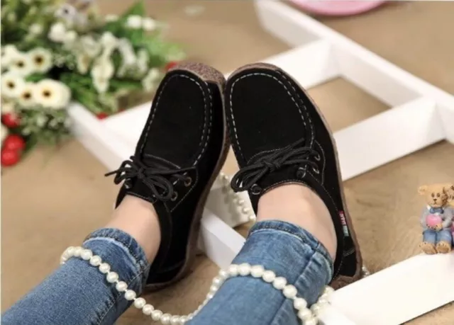 Women’s Fashion Genuine Leather Shoes Suede Cowhide Flats Flexible Loafers Black
