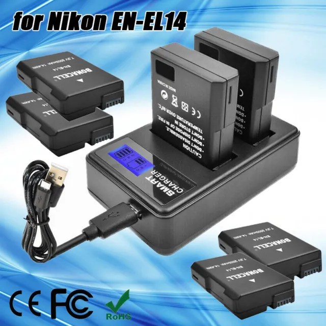2x EN-EL14 EL14A Battery / Charger For Nikon P7000 P7100 P7700 D5200 D3100 D3200
