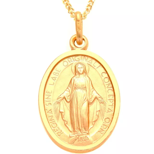 9Ct Gold Miraculous Mary Medal Pendant Necklace With 18" Chain - Madonna Medal