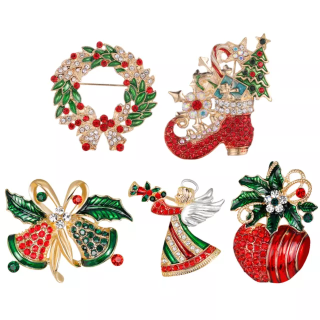 5 Pcs Crystals Decor Christmas Brooch Gifts for An Anniversary Cartoon