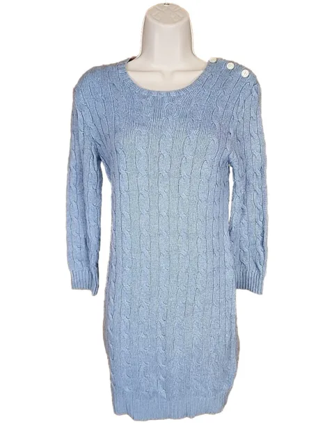 Ralph Lauren Rugby Blue Cable Knit Cashmere Blend Sweater Dress Womens Small S