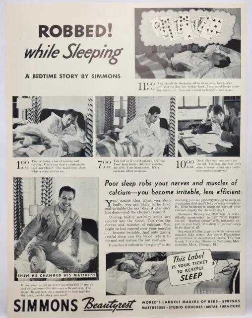 1937 Simmons Beautyrest Mattress Robbed! Vintage Poster Man Cave Art Deco 30's