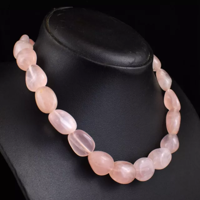 499 Cts Natural Single Strand Pink Rose Quartz Beads Womens Necklace JK 03E364