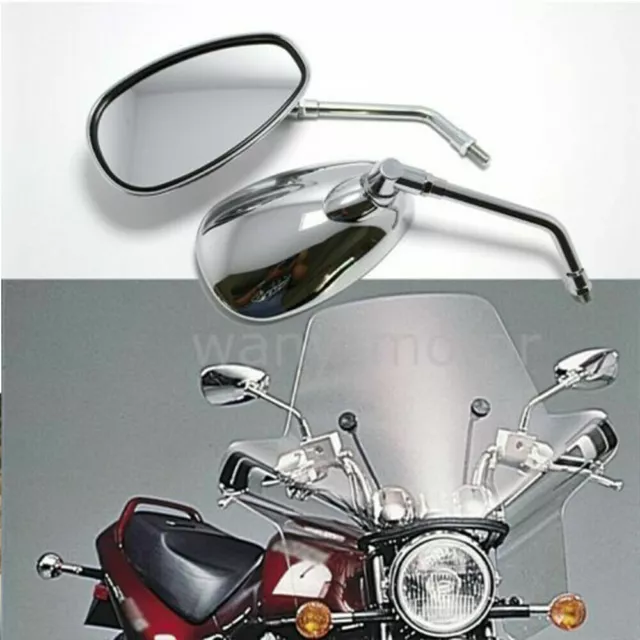 Chrome 10mm M10 Pair of Rear View Mirrors Motorcycle Motorbike Scooter Universal