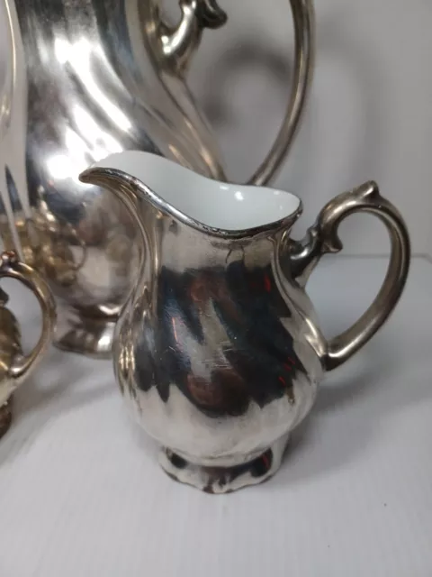 WMF GERMANY ART NOUVEAU SILVER PLATE / PORCELAIN LINED COFFEE TEA Sugar Creamer 3