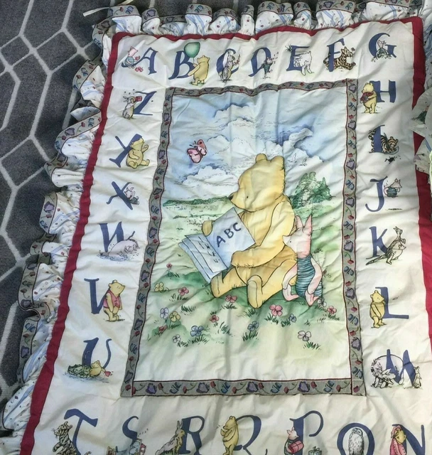 VTG Classic Pooh Piglet ABC Nursery Comforter, Bed Ruffle & 2 VALANCES USA 90’s