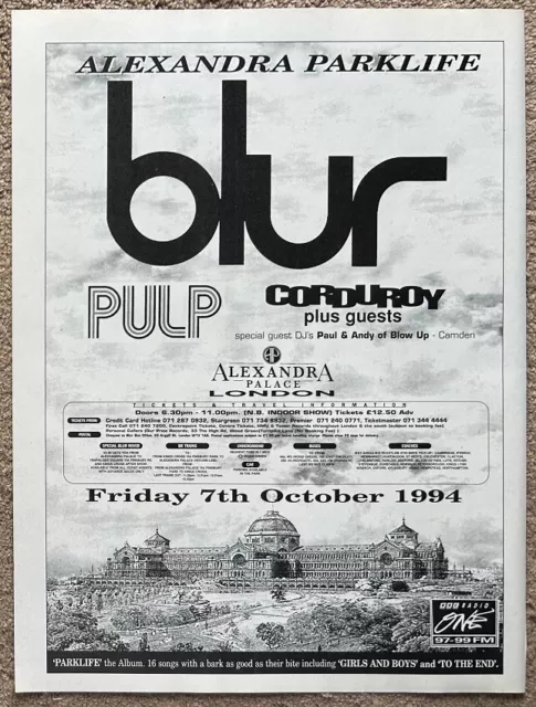 BLUR - ALEXANDRA PARKLIFE  1994 Full page UK magazine ad PULP CORDUROY