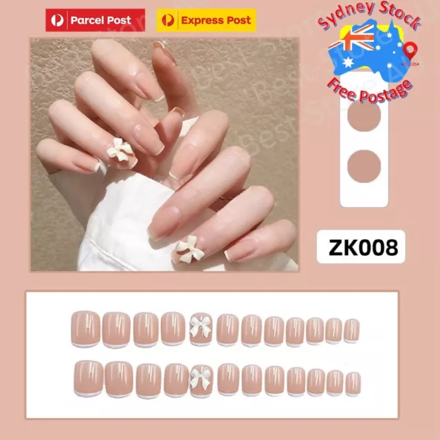 Press On Nails Glue Gel On False reusable Fake French Nail Tip solid color 24pcs