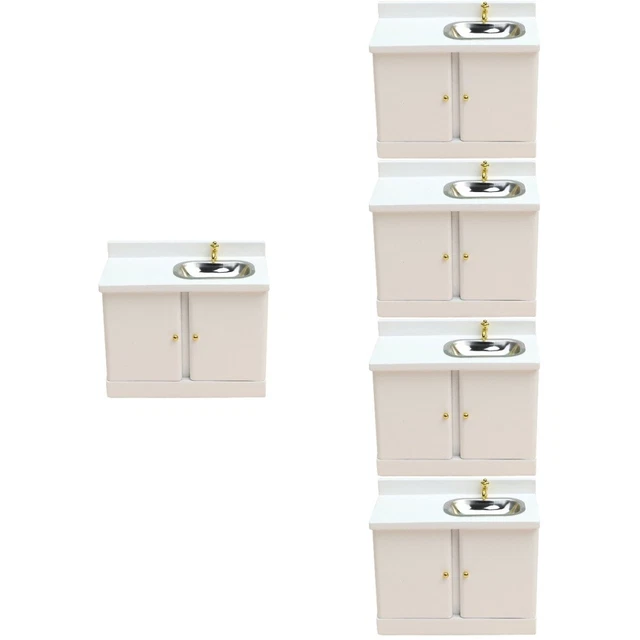 5 piezas Mini fregadero de cocina miniatura armario de madera muebles casa de muñecas armario con