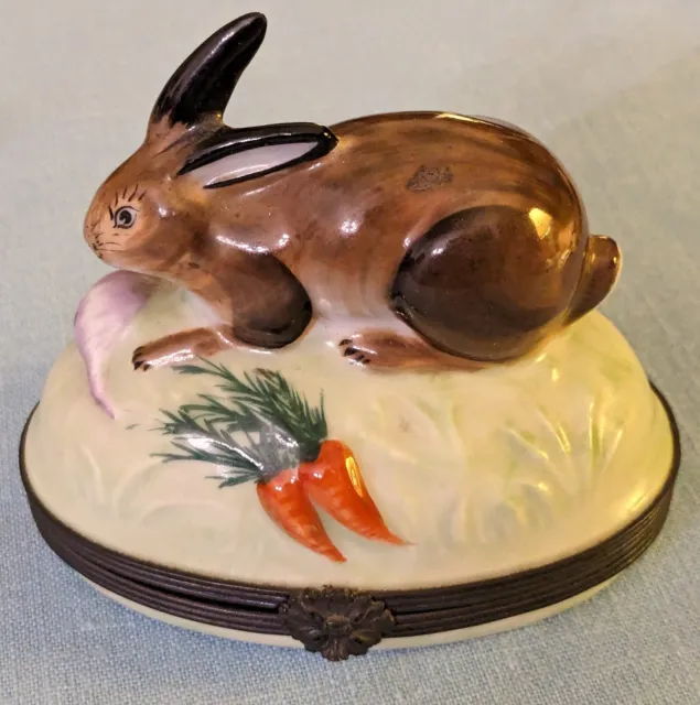 Tiffany & Co. Limoges France Hand Painted Rabbit Trinket Box