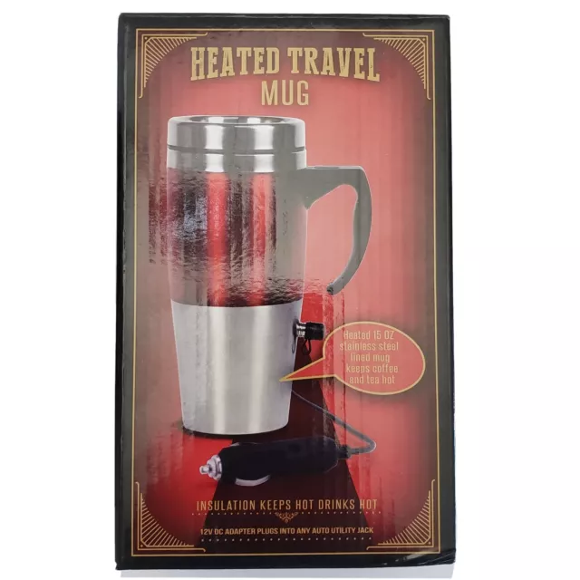 Heated Travel Mug Stainless Steel Liner 15oz 12V DC Adapter Keeps Hot Drinks Hot