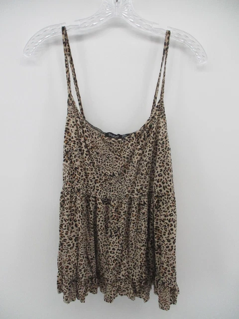 Boohoo 14 Spaghetti Strap Leopard Pattern Empire Waist Fluttery Tank Top