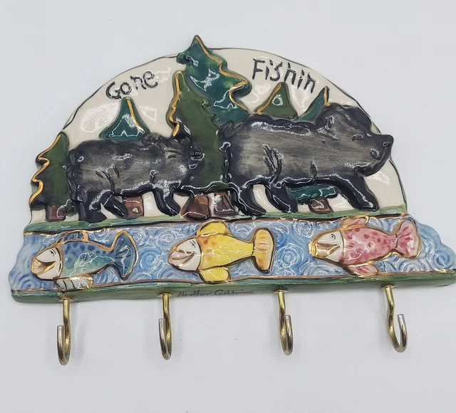 Blue Sky Heather Goldminc Gone Fishin Key Holder Rack Cabin Outdoors Lake 2003