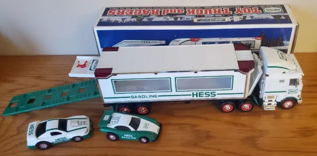 1997 Hess Toy Truck And Two Race Cars In Box