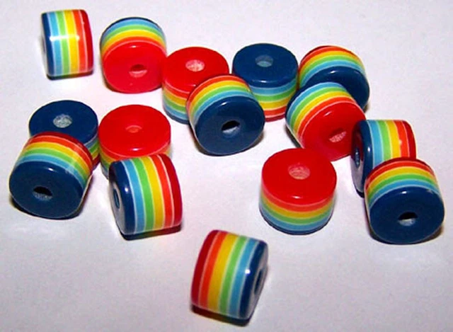 6 Beutel je 15 Stück Knorrprandell Kunststoffperle Walze bunt (=90 Stk.), 8x6 mm