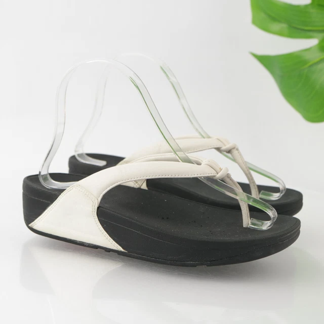 Fitflop Women's Swirl Sandal Size 6 Thong Flip Flop Platfrom Slide White Leather