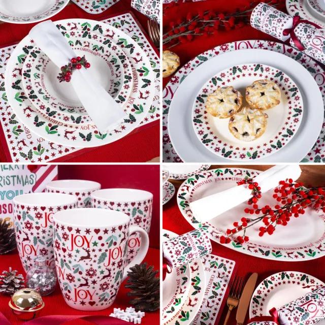 Christmas Dinner Set Porcelain Dining Plates Bowls Mugs Kitchen Tableware Mats