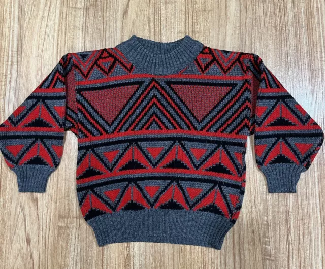 Vintage 80s Bruxton Red And Black Knit Acrylic Toddler Kids Sweater - Size 4T